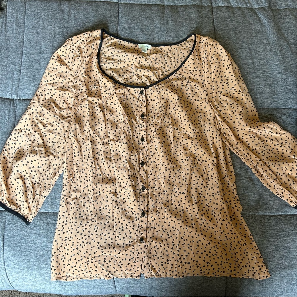 ANTHROPOLOGIE Odille Peach Casino Nights Silk Blouse 14